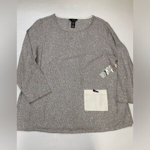 Ali Miles Textured Knit 3/4 Sleeve Tunic Top Size XL Black And White W/ Pocket